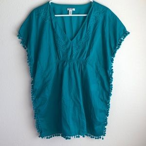 Old Navy Swim Coverup Embroidery Pom Pom Trim xs